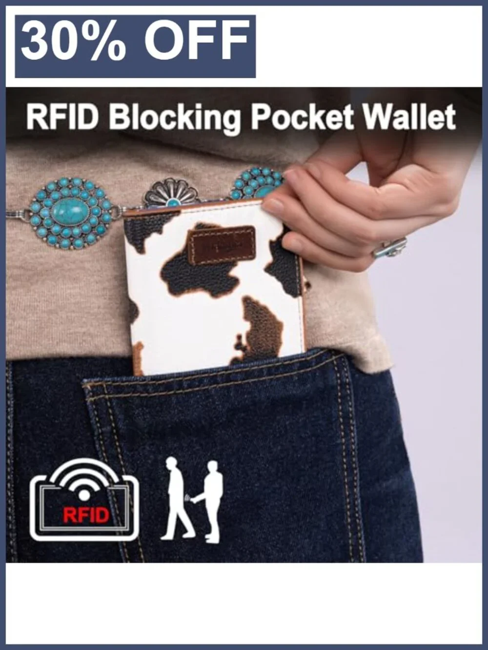 Small Cow Print Bifold Wallet RFID Slim Thin Card Case Coin Purse